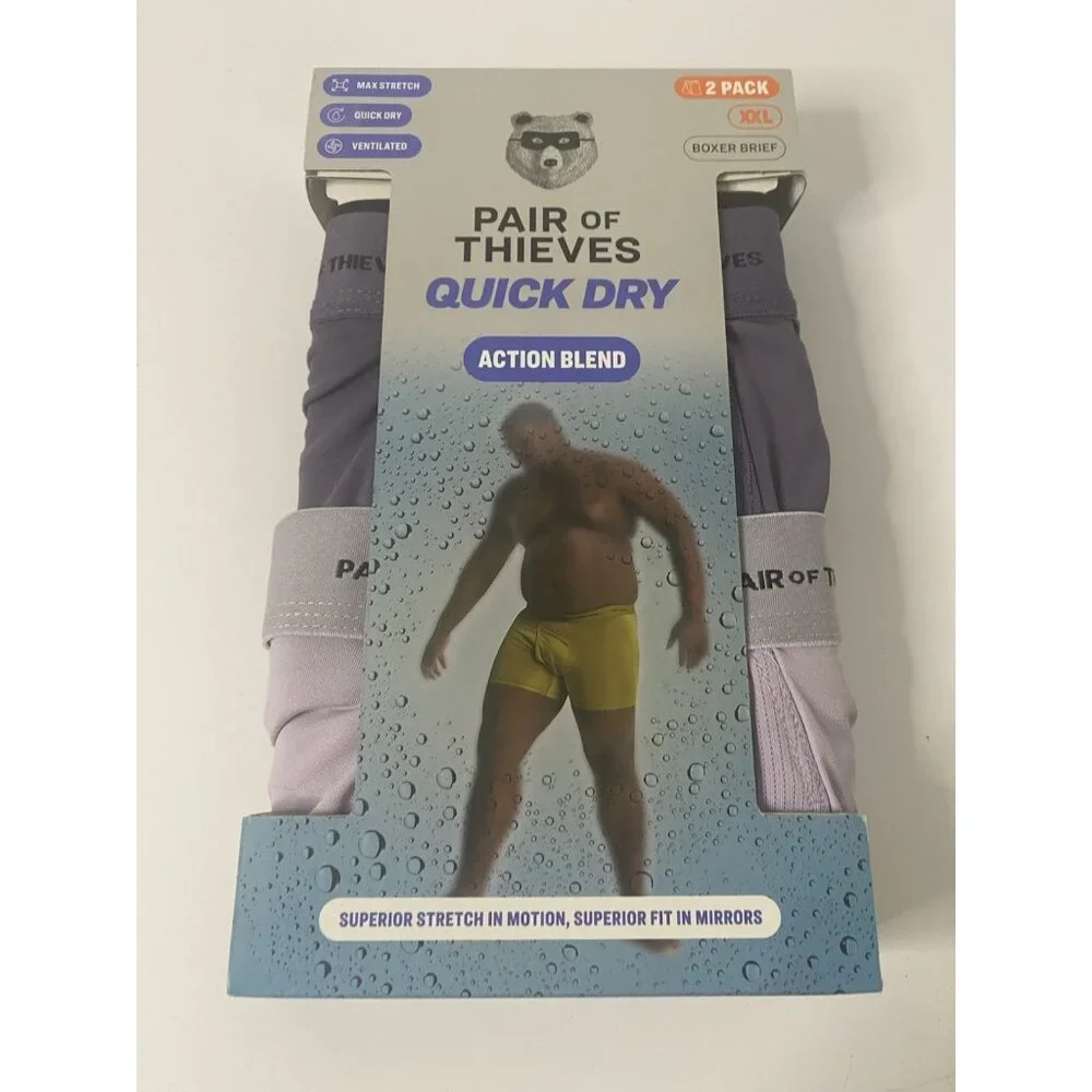 Pair of Thieves Men's Quick‎ Dry Action Blend Boxer Briefs Sz 2XL 2-Pk Lavender